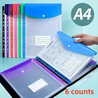 A4 Clear File Folder, 6 Counts/set High Capacity File Bag with 11 Holes Binding Ring, Portable Design File Storage Bag for Sc...