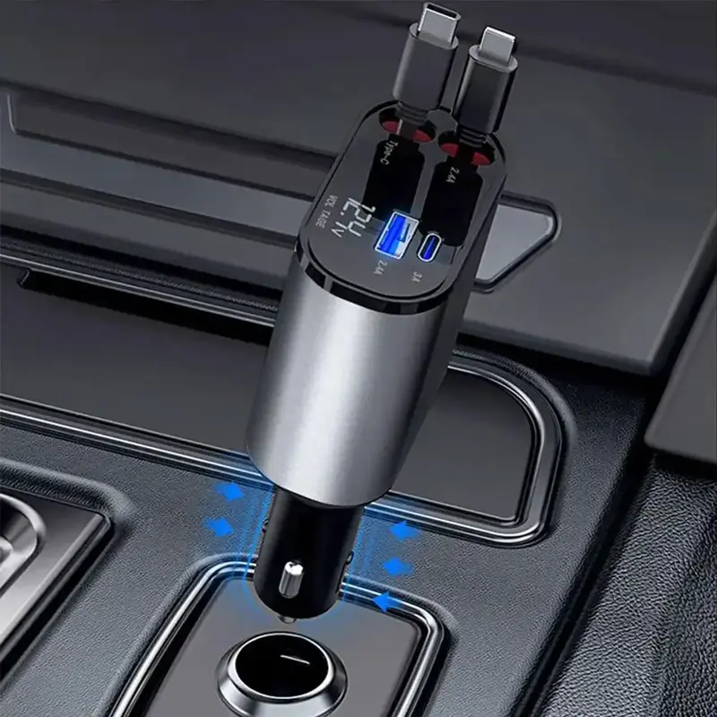 Car Charger, 100W 2.4A 12V/24V Fast Charging Charger, 4 Ports Car Charger Adapter with LED Light