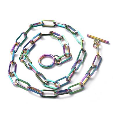 Ion Plating(IP) 304 Stainless Steel Paperclip Chain Necklaces