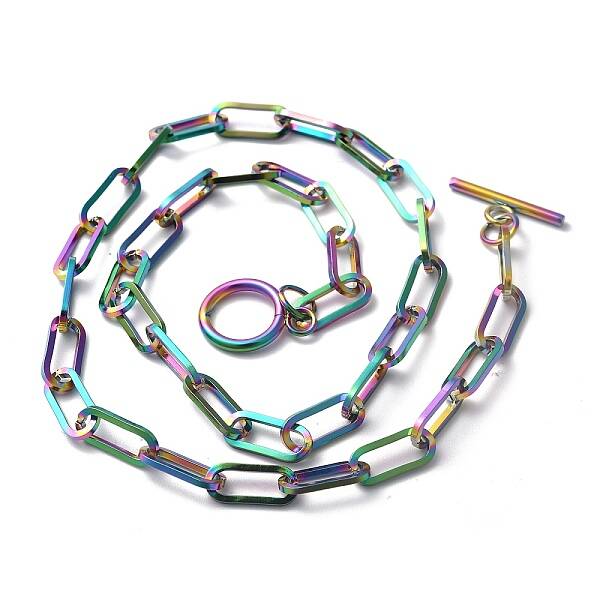 Ion Plating(IP) 304 Stainless Steel Paperclip Chain Necklaces