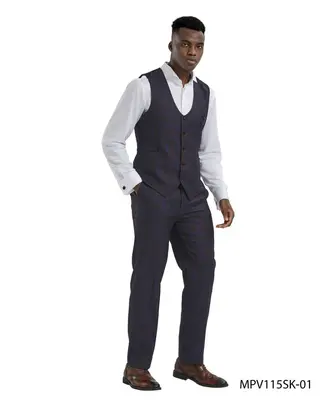 Tazio Men's Madras Pattern 2-Piece Skinny Fit Vest Set