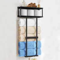 Wall Mounted Towel Rack – 30.5in Black Metal Organizer with Shelf & Basket, Holds 5 Towels, Toilet Modern Bathroom Storage ...