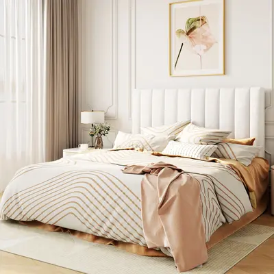 HOOMIC Velvet Upholstered Platform Bed Frame, Vertical Channel Tufted HeadboardăFrame Only No Mattressă, Strong Slats Sup...