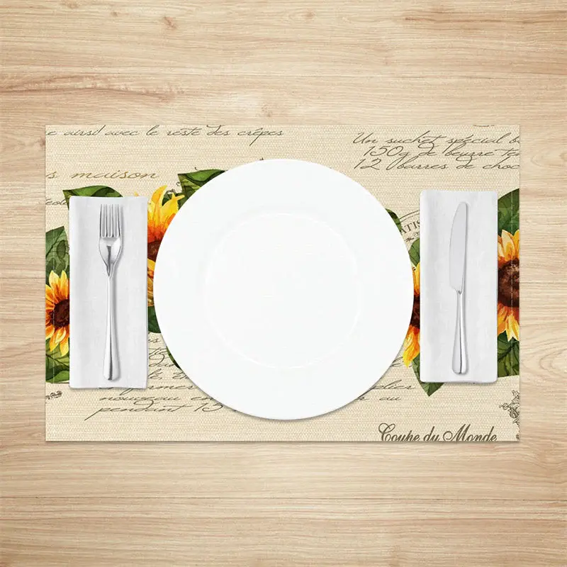 Yellow Sunflower Leaf Newspaper Set Of 4 Placemats - Aperturee