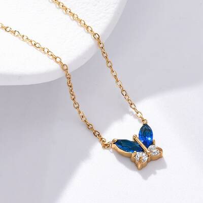 304 Stainless Steel Cubic Zirconia Butterfly Pendant Necklaces