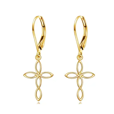 14K Gold Cross Drop Earrings