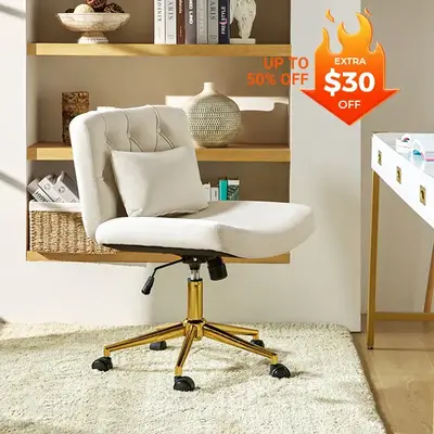 TINA'S HOME Real Criss Cross Chair with Tufted Back, 23“ Wide Seat, Plush Velvet Vanity Chair with Golden Leg, Height Adjus...