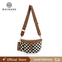 Checked Pattern Crossbody Bags for Women, Women's Fanny Pack with Headphone Bag, Fashion Shoulder Bag with Adjustable and Rem...