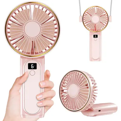 Portable Foldable Handheld Fan for Summer, 1 Count USB Rechargeable Mini Fan with LCD Digital Display, Ultra Quiet Pocket S...