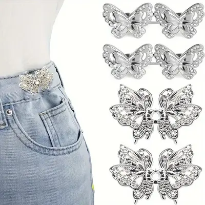 Butterfly Design Jeans Button, 4 Pairs Metal Pant Waist Tightener, Exquisite Jeans Button, No Sewing Required Easy To Install...