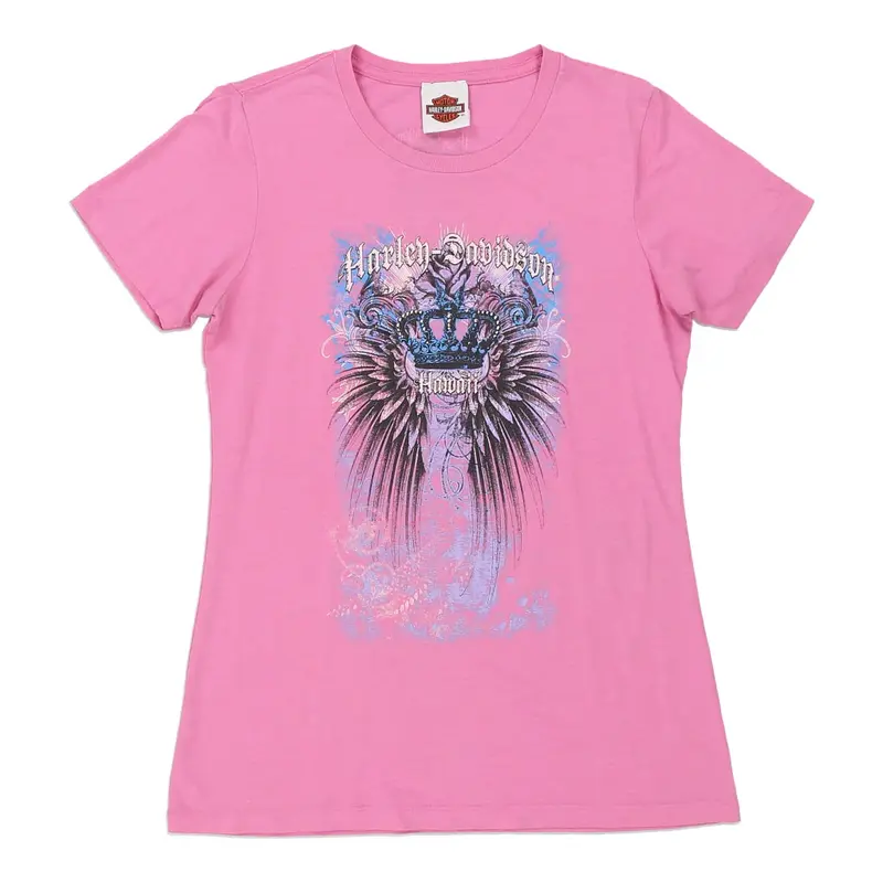 Hawaii Harley Davidson Graphic T-Shirt - Large Pink Cotton