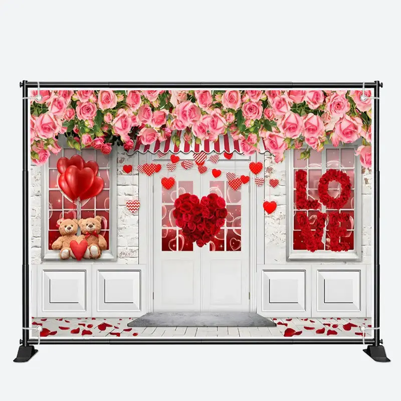 Pink Red Roses White Door Valentines Day Backdrop - Aperturee