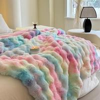 Colorful Fuzzy Soft Fleece Blanket, 1 Count 800gsm Soft Warm Plush Air-conditioned Room Thickened Flannel Blanket, Lightweigh...