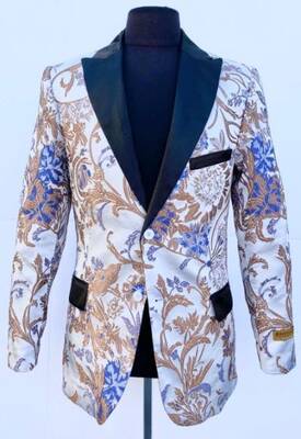 Floral-100 KA224-7 White/Royal - Mens Wholesale Blazers