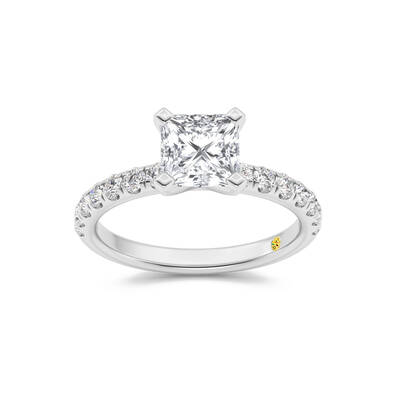 Maya Scalloped Pavé Half Coverage Princess Cut Lab Grown Diamond Engagement Ring | 14K White Gold 3 1/4 CT. TW.