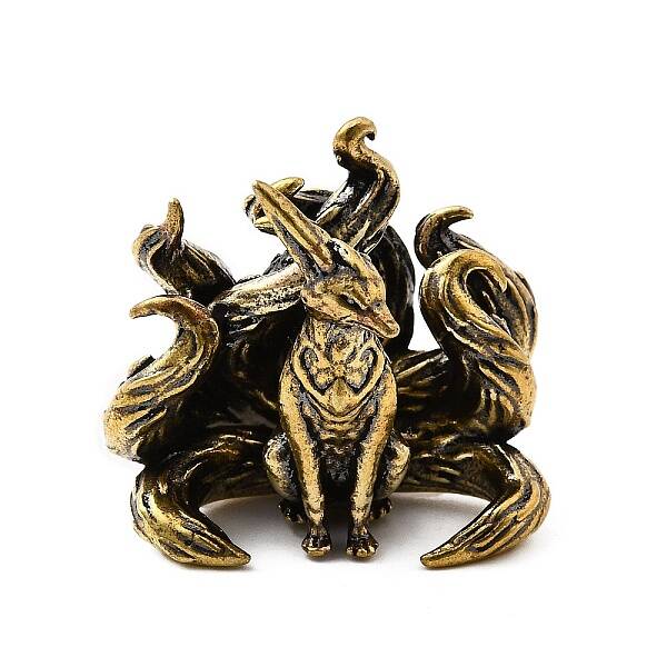 Brass Nine-tail Fox Animal Miniature Figurines Statues for Home Office Desktop Ornament