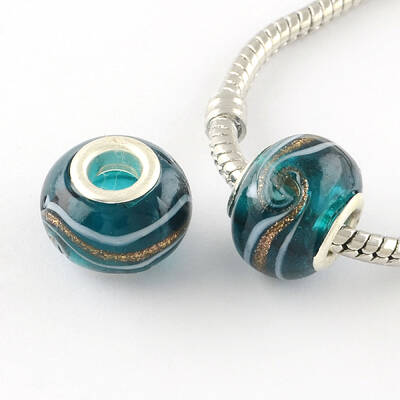 Rondelle Handmade Gold Sand Lampwork European Large Hole Beads