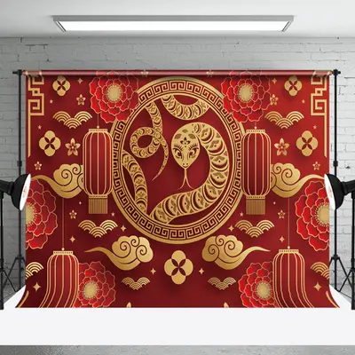 Aperturee Gold Snake Red Lantern Chinese New Year Backdrop - Aperturee