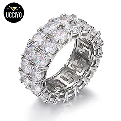 【#R34 】UCCIYO 2 Row VVS Synthetic Moissanite Tennis Rings For Women Men Shining Engagement Wedding Hip Hop Fine Jewelry 9...