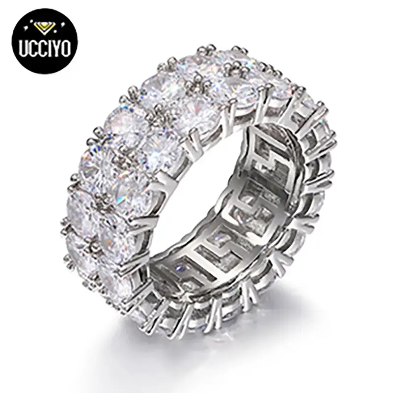 【#R34 】UCCIYO 2 Row VVS Synthetic Moissanite Tennis Rings For Women Men Shining Engagement Wedding Hip Hop Fine Jewelry 9...
