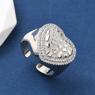 Heart Brass Micro Pave Cubic Zirconia Cuff Rings for Women