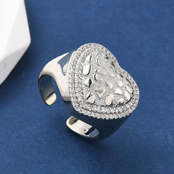 Heart Brass Micro Pave Cubic Zirconia Cuff Rings for Women
