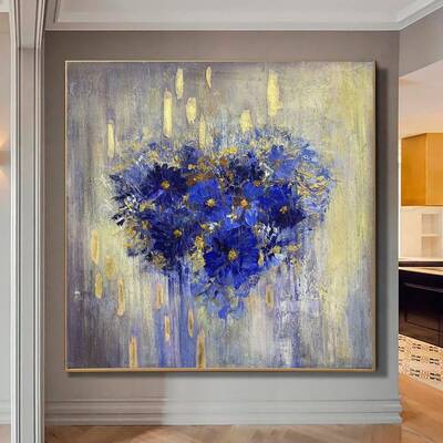 Abstract Heart Flower Painting Romantic Wall Art Colorful Painting Very Peri Beige Abstract Painting On Canvas | FLOWER HEART