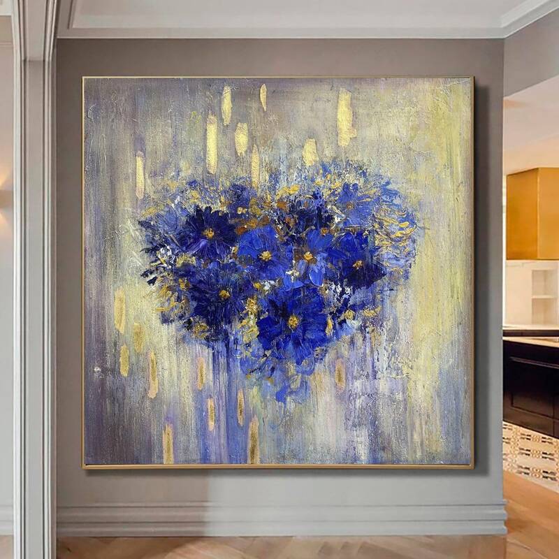 Abstract Heart Flower Painting Romantic Wall Art Colorful Painting Very Peri Beige Abstract Painting On Canvas | FLOWER HEART
