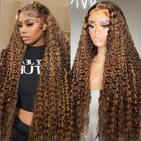 Pizazz Hair 4/30 Highlight Ombre Lace Front Wig Human Hair 13x4 Deep Wave Honey Blonde Pre Plucked HD Transparent Lace Fronta...