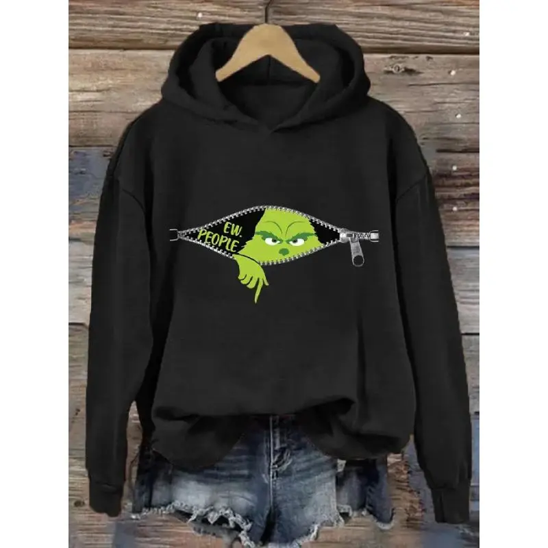 Women's Ew People Christmas Print Hooded Sweatshirt