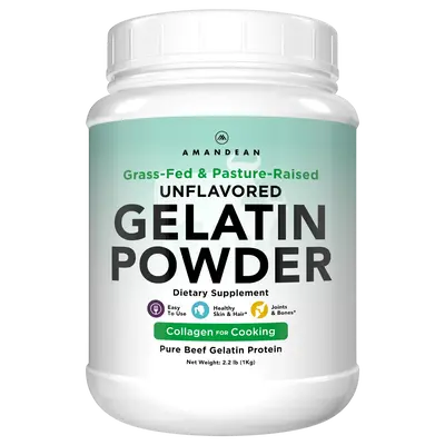 AMANDEAN Grass-Fed Gelatin Powder, High-Protein Collagen Supplement for Joints, Bones, Skin, Hair, and Gut Health. Unflavored...