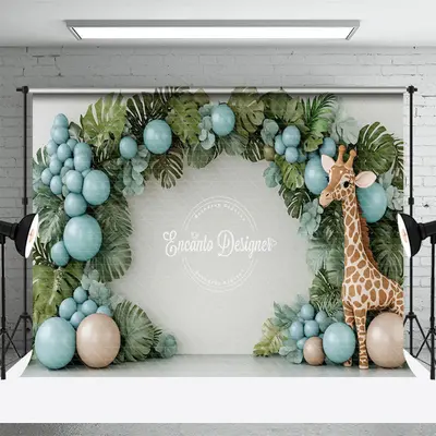 Aperturee Arch Monstera Balloons Giraffe Cake Smash Backdrop, 3X2FT(1MX0.6M), 14 USD, birthday cake smash backdrops, ENHD1J62...