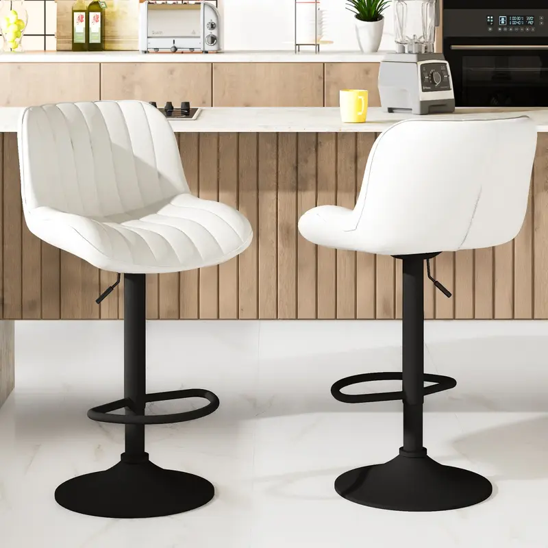 AWQM Modern Bar Stool Set of 2, Adjustable Faux Leather Upholstered Swivel Counter Stools, Counter Height Barstools with Back...