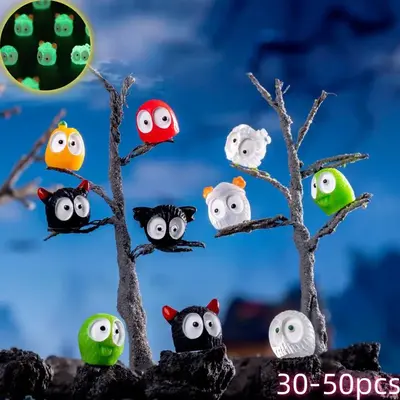 Random Color Luminous Owl Pattern Miniature Figurines, 30/50pcs Cute Glow in The Dark Ornaments, DIY Decorative Accessories f...