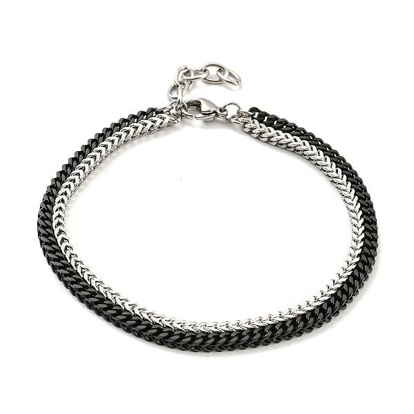 Two Tone 304 Stainless Steel Wheat Chains Double Layer Multi-strand Bracelets