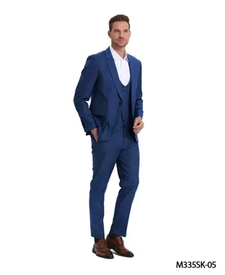 Tazio Men's 3 Piece Skinny Fit Suit  Textured Solid Fabric