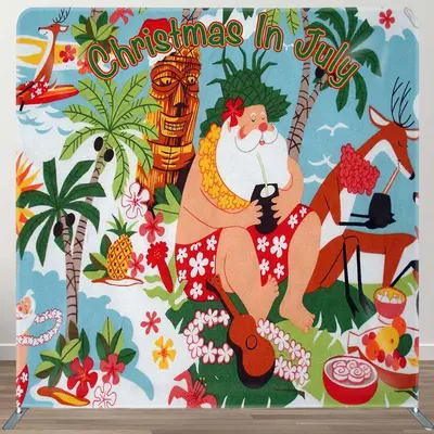 Hawaii Sea Santa Coconut Xmas Tension Fabric Backdrop - Aperturee