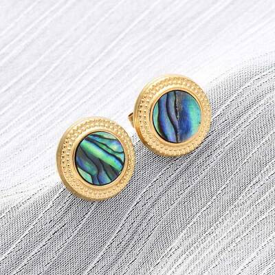 304 Stainless Steel Natural Paua Shell Stud Earrings