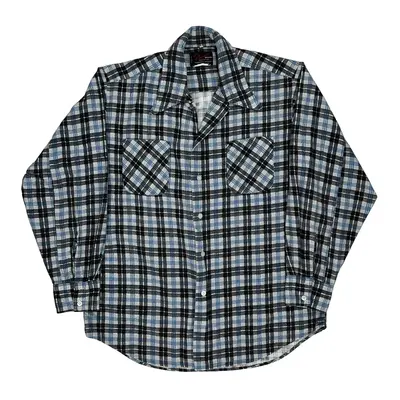 Phoenix Checked Flannel Shirt - Medium Blue Cotton