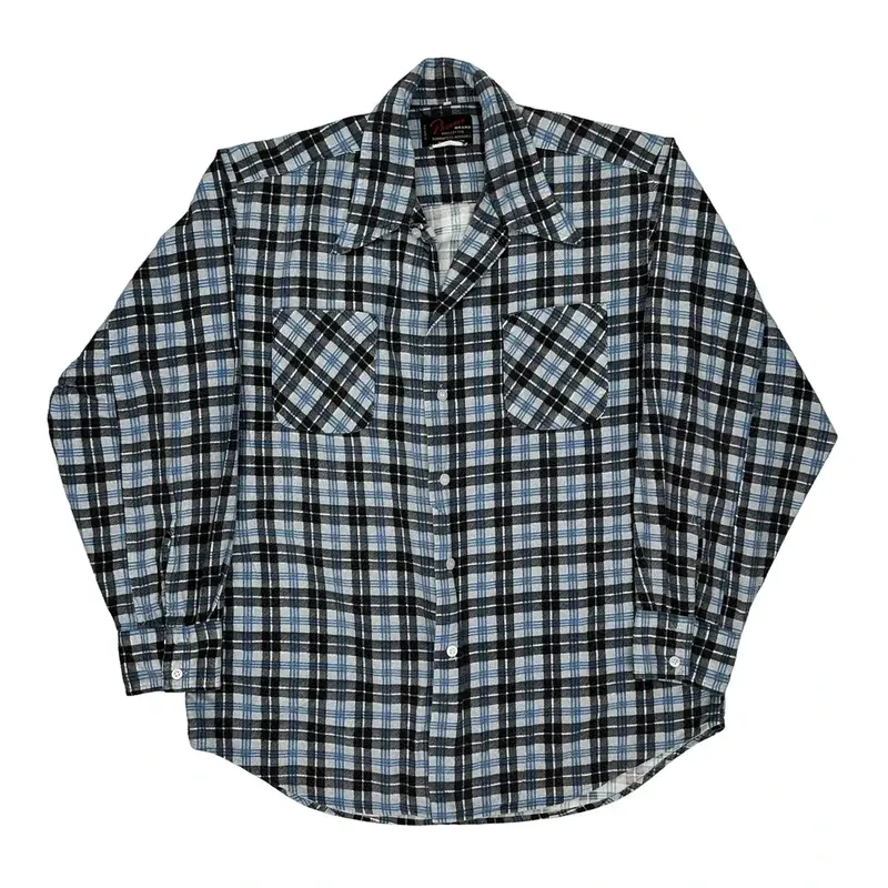 Phoenix Checked Flannel Shirt - Medium Blue Cotton
