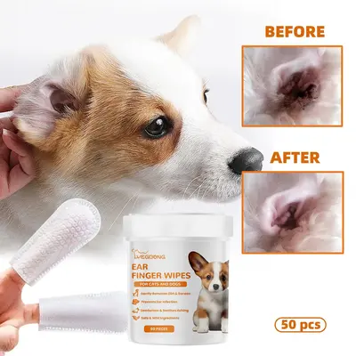 Pet Ear Cleaning Finger Wipes, 50pcs/set Pet Ear Care Cleaning Supplies, Dog & Cat Grooming Product, Pet Products