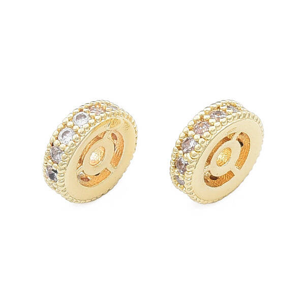 Brass Micro Pave Clear Cubic Zirconia Beads