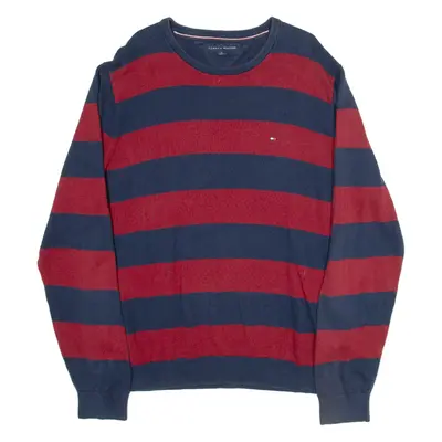 TOMMY HILFIGER Mens Patterned Jumper Blue Striped Tight Knit XL