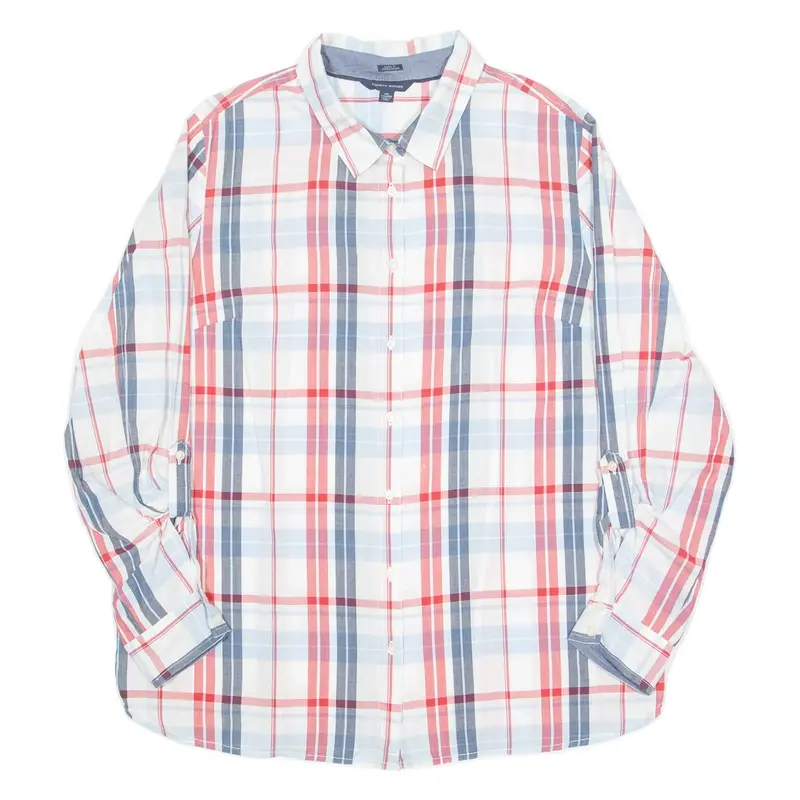 TOMMY HILFIGER Womens Shirt Blue Check Long Sleeve 2XL