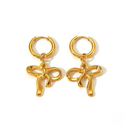 Elegant 304 Stainless Steel Bowknot Hoop Earrings