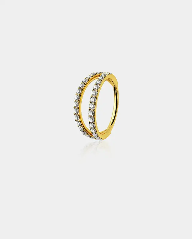 18G CZ Double Hoop Titanium Cartilage Ring - Gold / 8mm