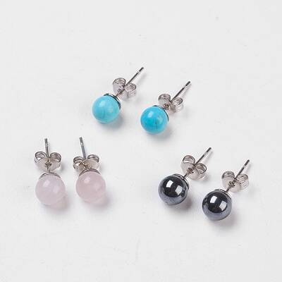 Natural & Synthetic Mixed Stone Stud Earrings