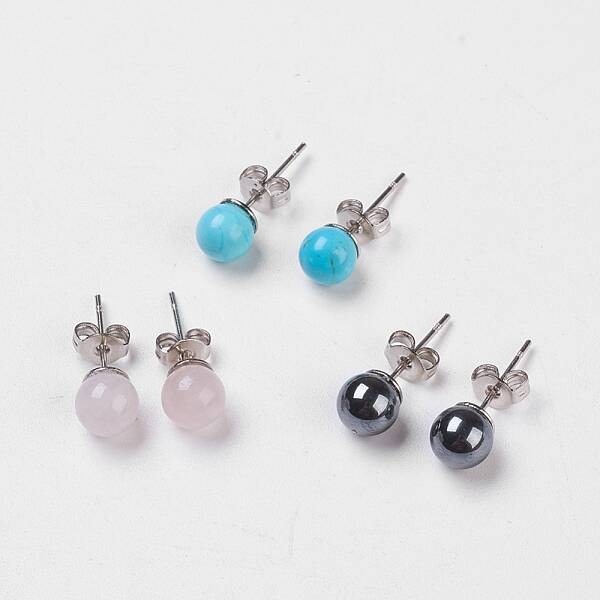 Natural & Synthetic Mixed Stone Stud Earrings