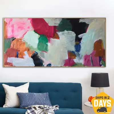 Unstretched Extra Large Abstract Colorful Paintings On Canvas Original Modern Textured Painting | EXPRESSION 43.30"x78.7...
