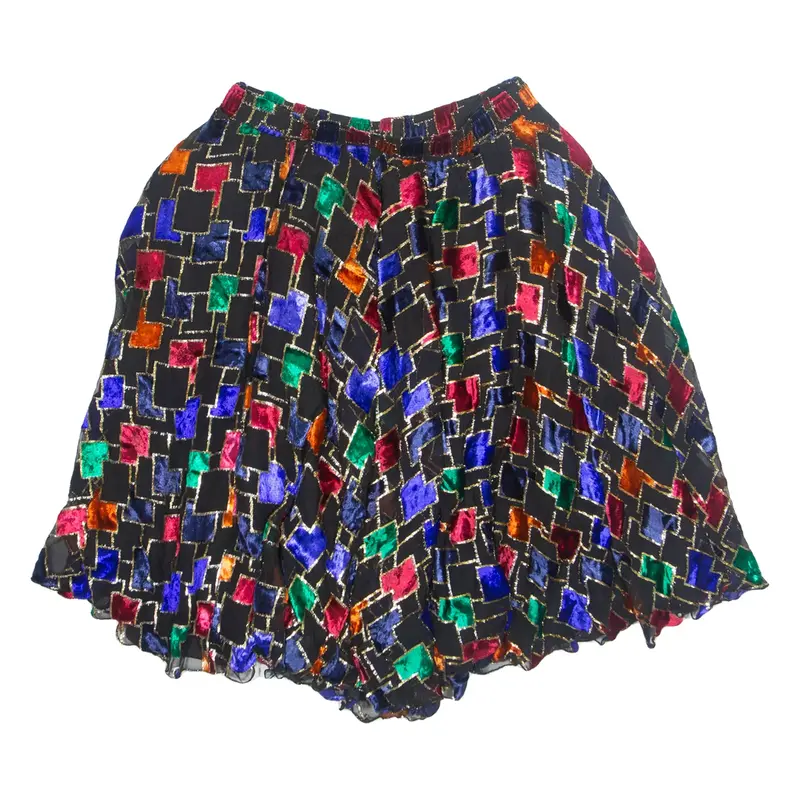 Womens A-Line Skirt Black Knee Length Viscose Crazy Pattern M